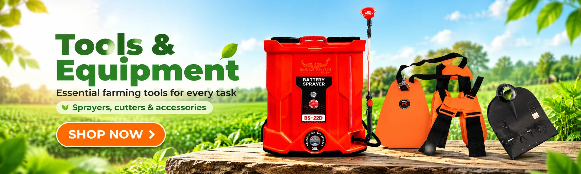 Farming tools and equipment: sprayers, cutters and accessories