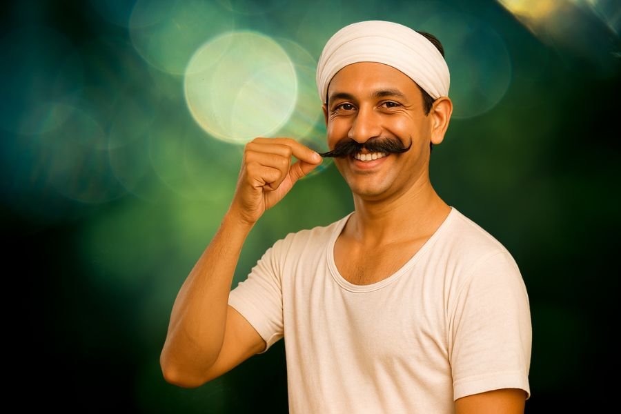 Farmer inspecting a healthy crop