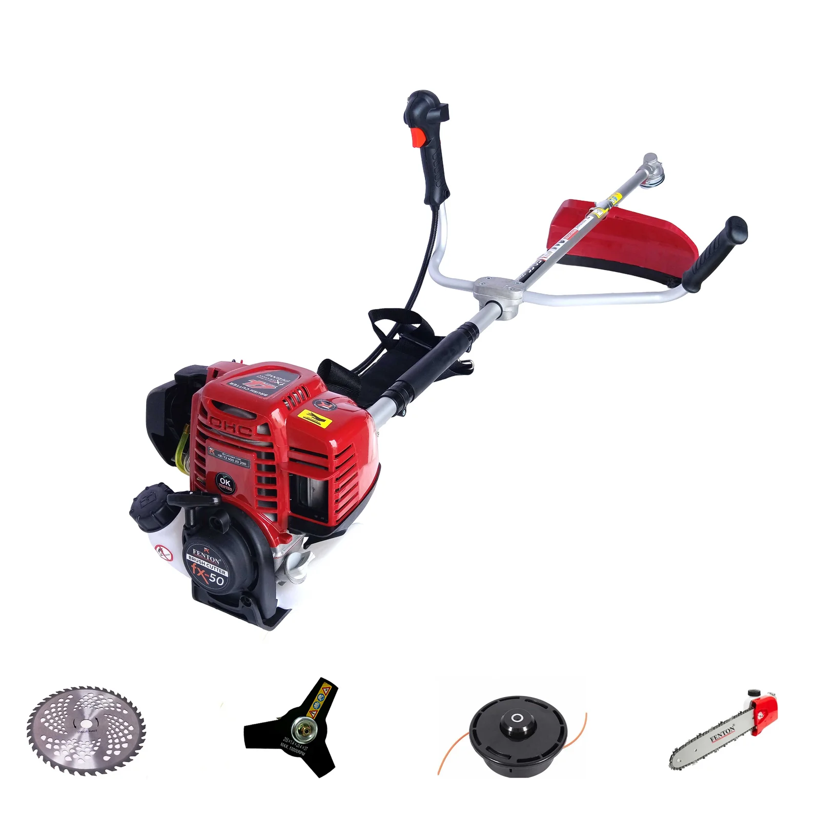 Fenton Krishi 50CC Prime 1.8HP SP 4 Stroke Prime Brush Cutter 80T | 3T | Tap n Go With Chainsaw Attachment Fuel Grass Trimmer – thumb