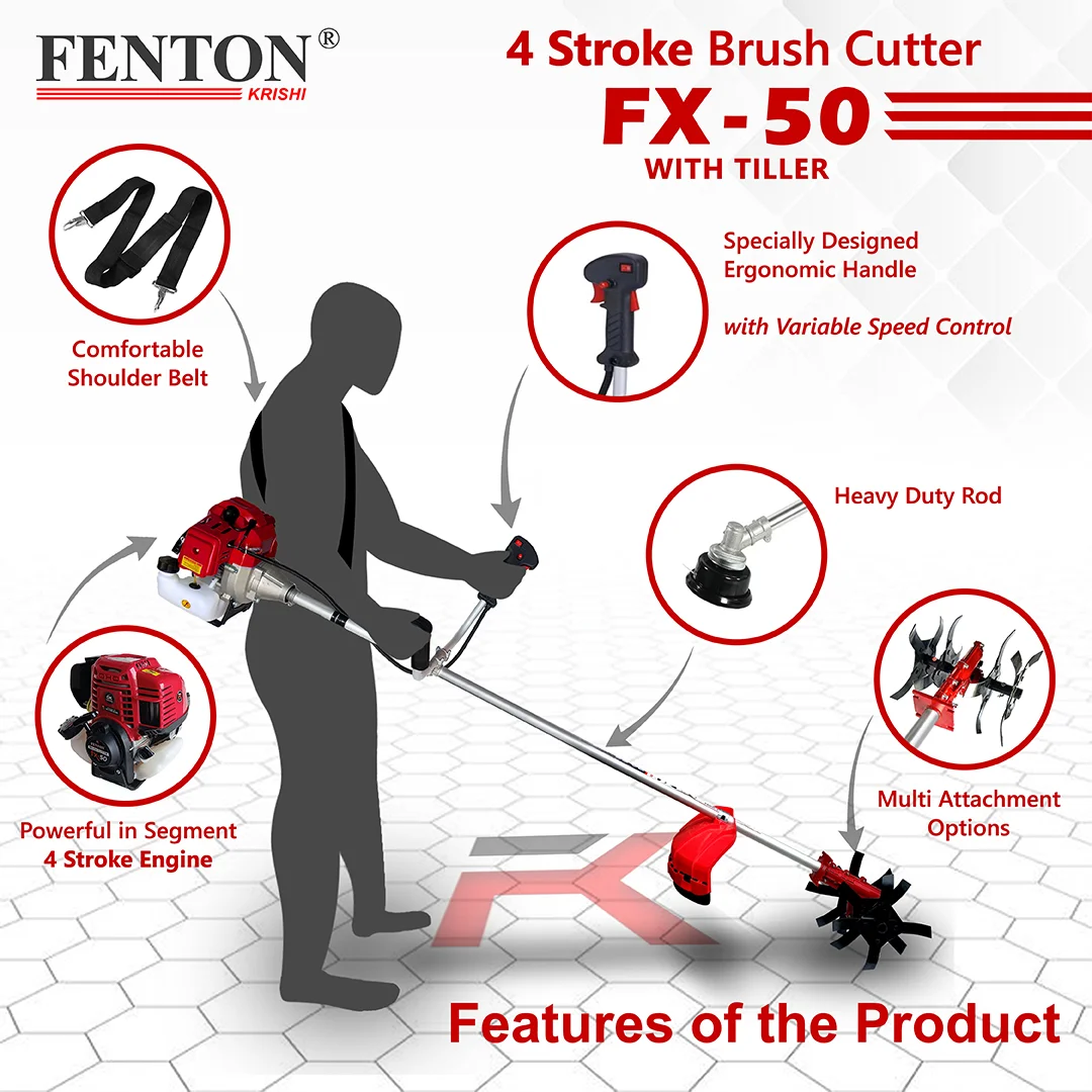 Fenton Krishi 50CC Prime 1.8HP SP 4 Stroke Prime Brush Cutter 80T | 3T | Tap n Go With Tiller Fuel Grass Trimmer – thumb