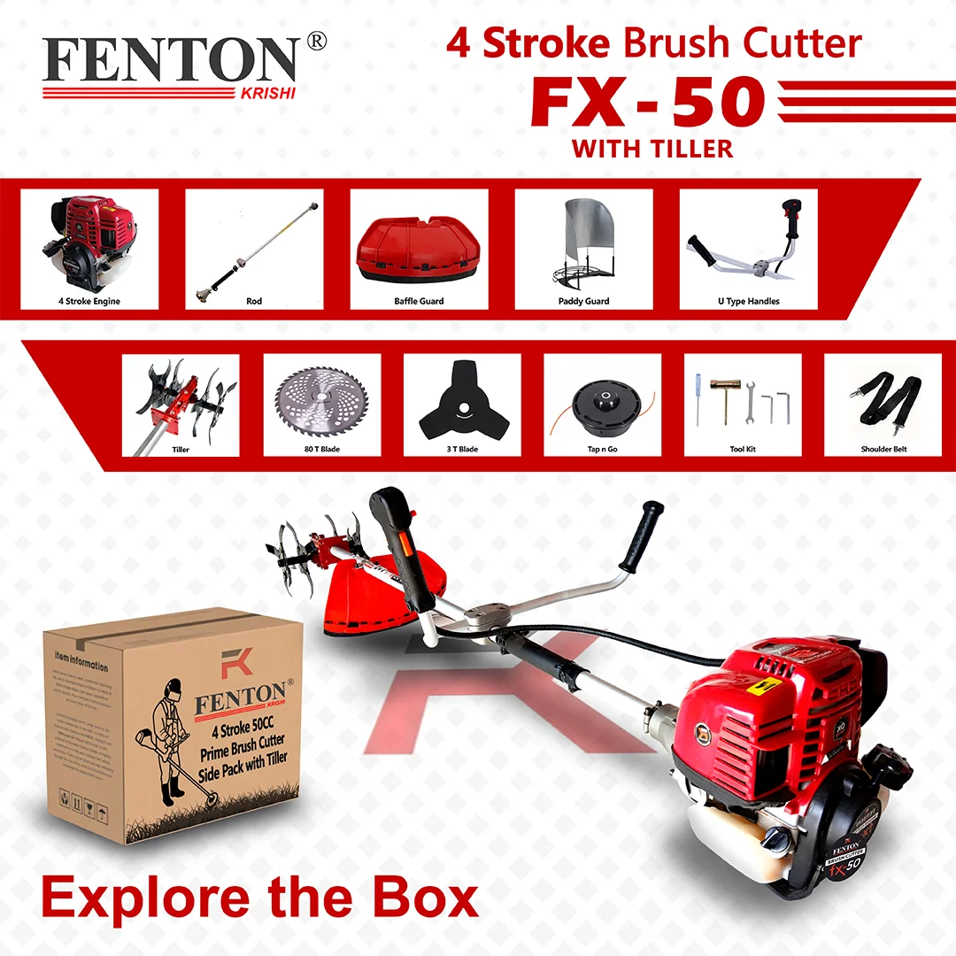 Fenton Krishi 50CC Prime 1.8HP SP 4 Stroke Prime Brush Cutter 80T | 3T | Tap n Go With Tiller Fuel Grass Trimmer – thumb