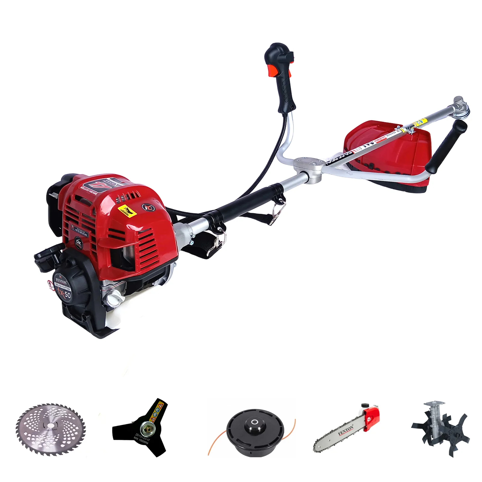 Fenton Krishi 50CC PRO 2.5HP SP 4 Stroke PRO Brush Cutter 80T | 3T | Tap n Go With Tiller And Chainsaw Attechment Fuel Grass Trimmer – thumb