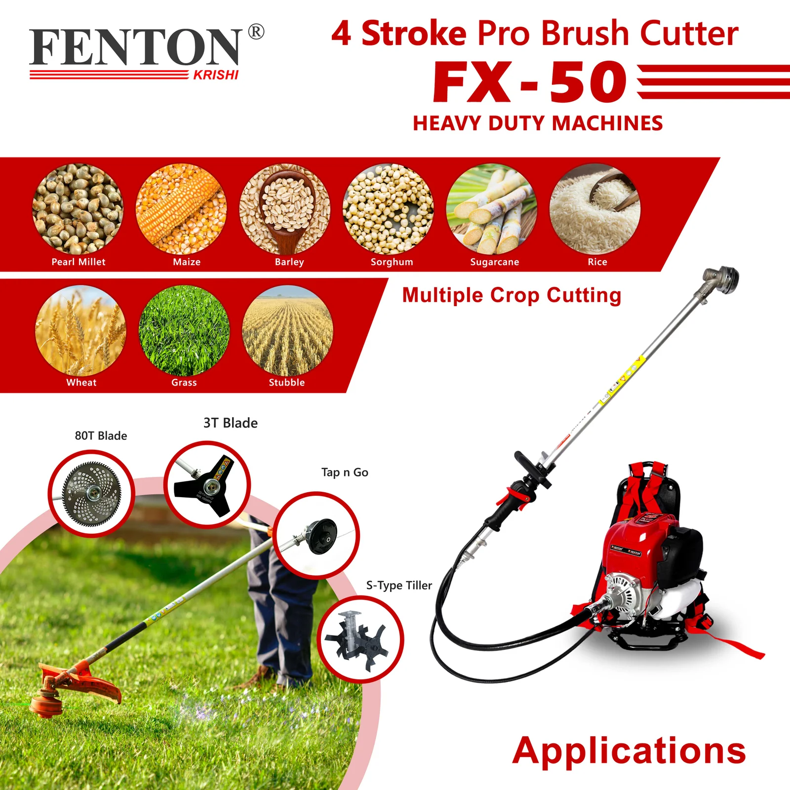 Fenton Krishi 50CC PRO Brush Cutter – 4-Stroke Multi-Tool Grass & Bush Trimmer – thumb