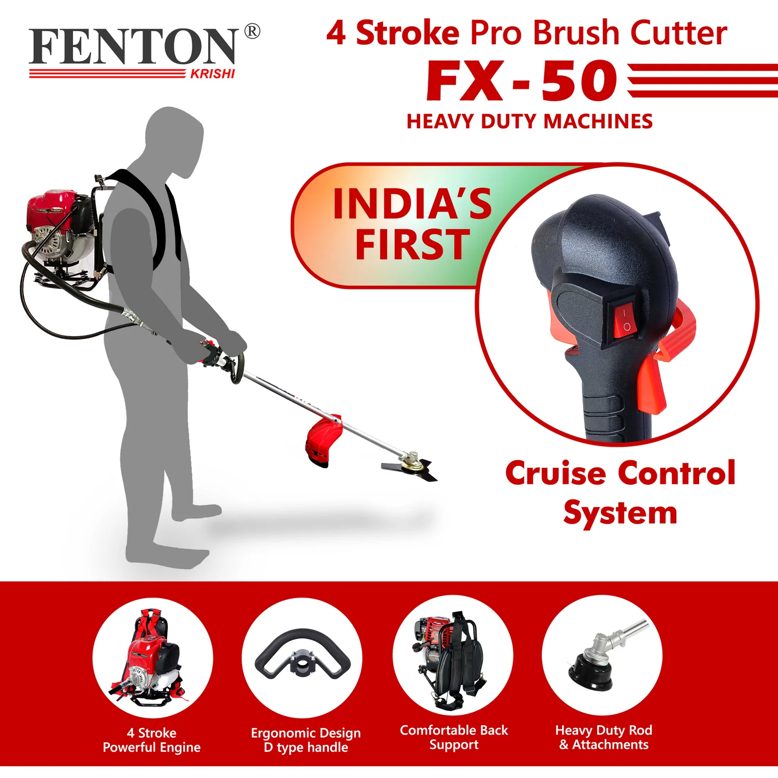 Fenton Krishi 50CC PRO Brush Cutter – 4-Stroke Multi-Tool Grass & Bush Trimmer – thumb