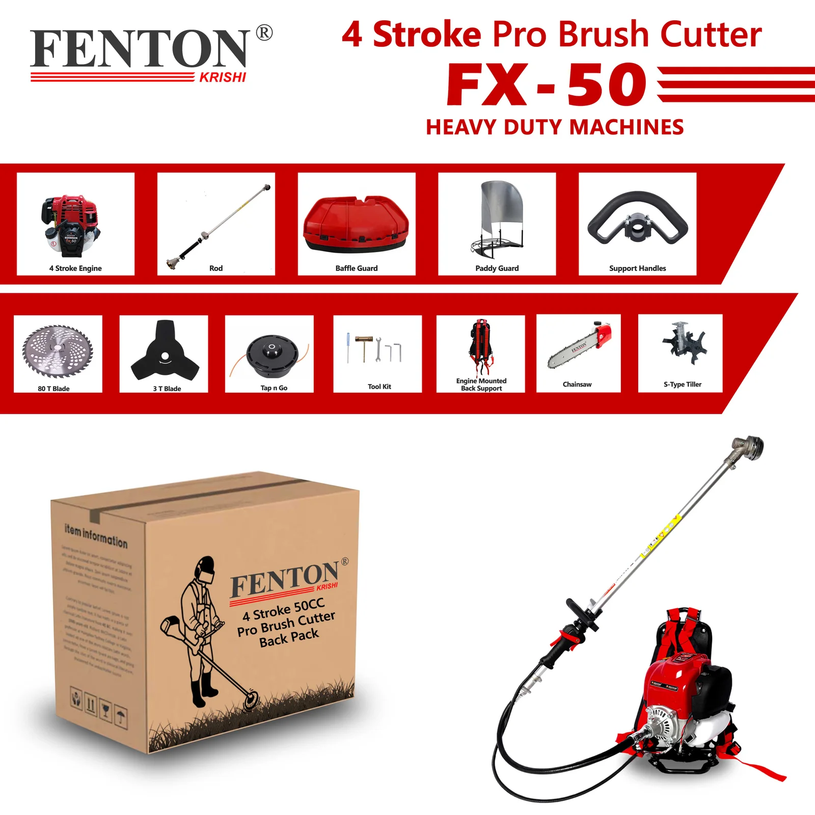 Fenton Krishi 50CC PRO Brush Cutter | 4-Stroke Grass & Bush Trimmer – thumb