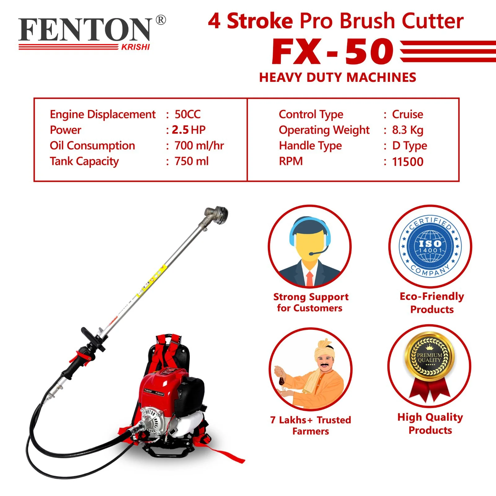 Fenton Krishi 50CC PRO Brush Cutter | 4-Stroke Grass & Bush Trimmer – thumb