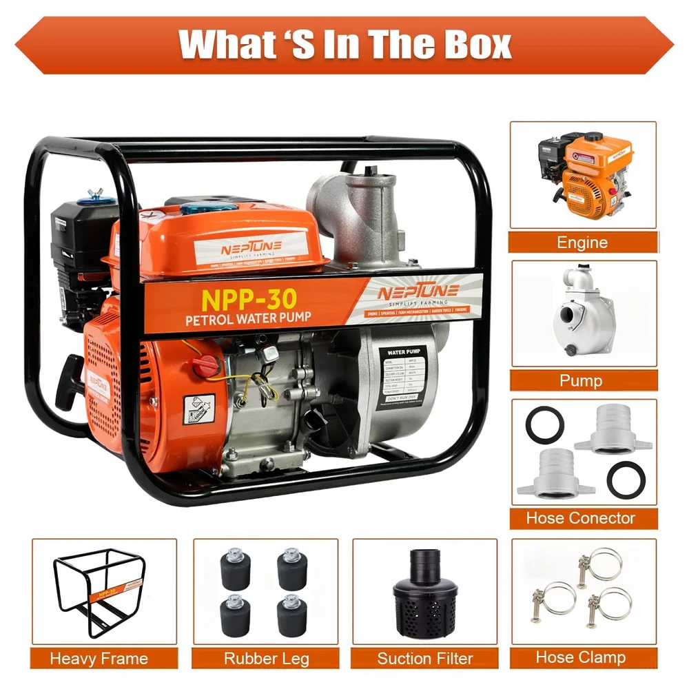 Neptune NPP-30 6.5 HP Portable Water Pump – 4-Stroke 196cc Petrol Engine – thumb