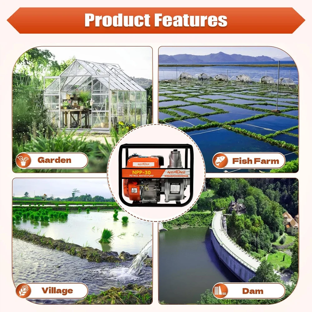 Neptune NPP-30 6.5 HP Portable Water Pump – 4-Stroke 196cc Petrol Engine – thumb