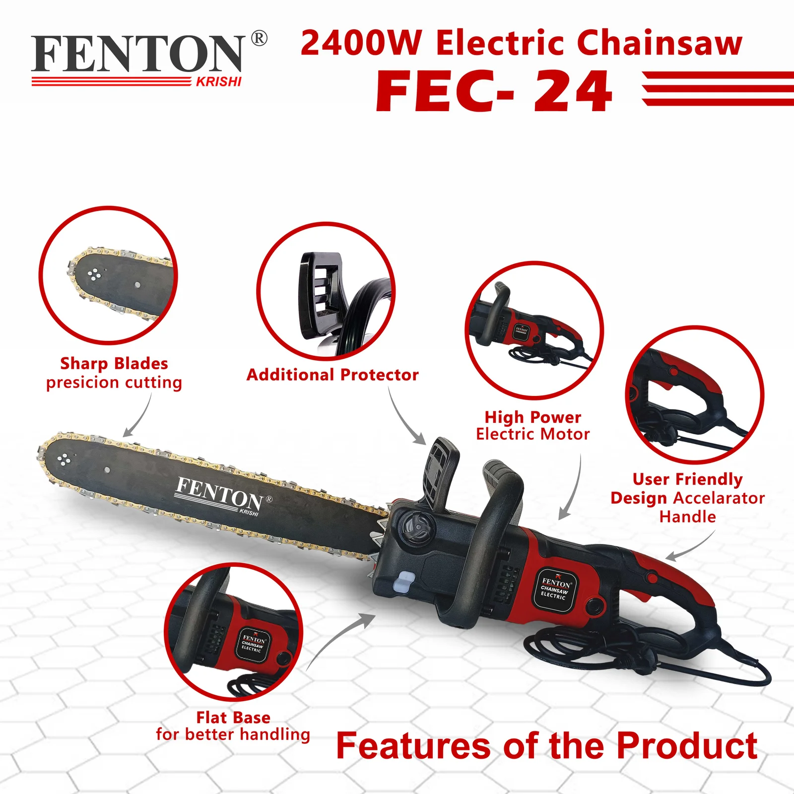 Fenton Krishi FEC-24 Golden Chainsaw – 2400W, 16" Guide Bar