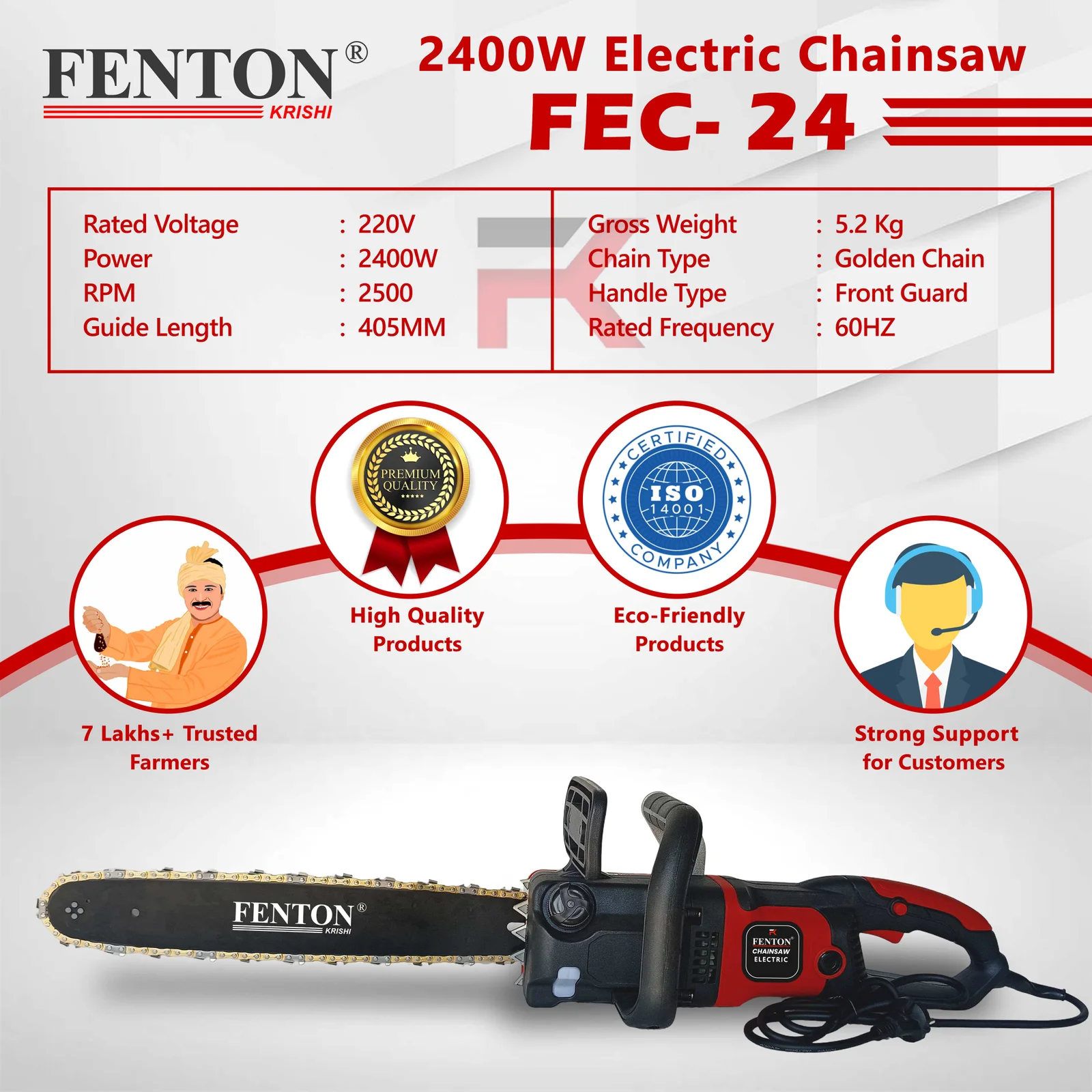 Fenton Krishi FEC-24 Golden Chainsaw – 2400W, 16" Guide Bar – thumb