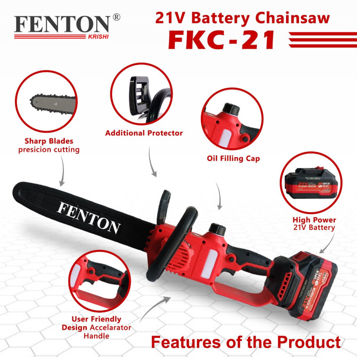 Fenton Krishi FEC-BT-21 Hybrid Chainsaw – 1000W, 21V Battery, 12" Guide Bar – thumb