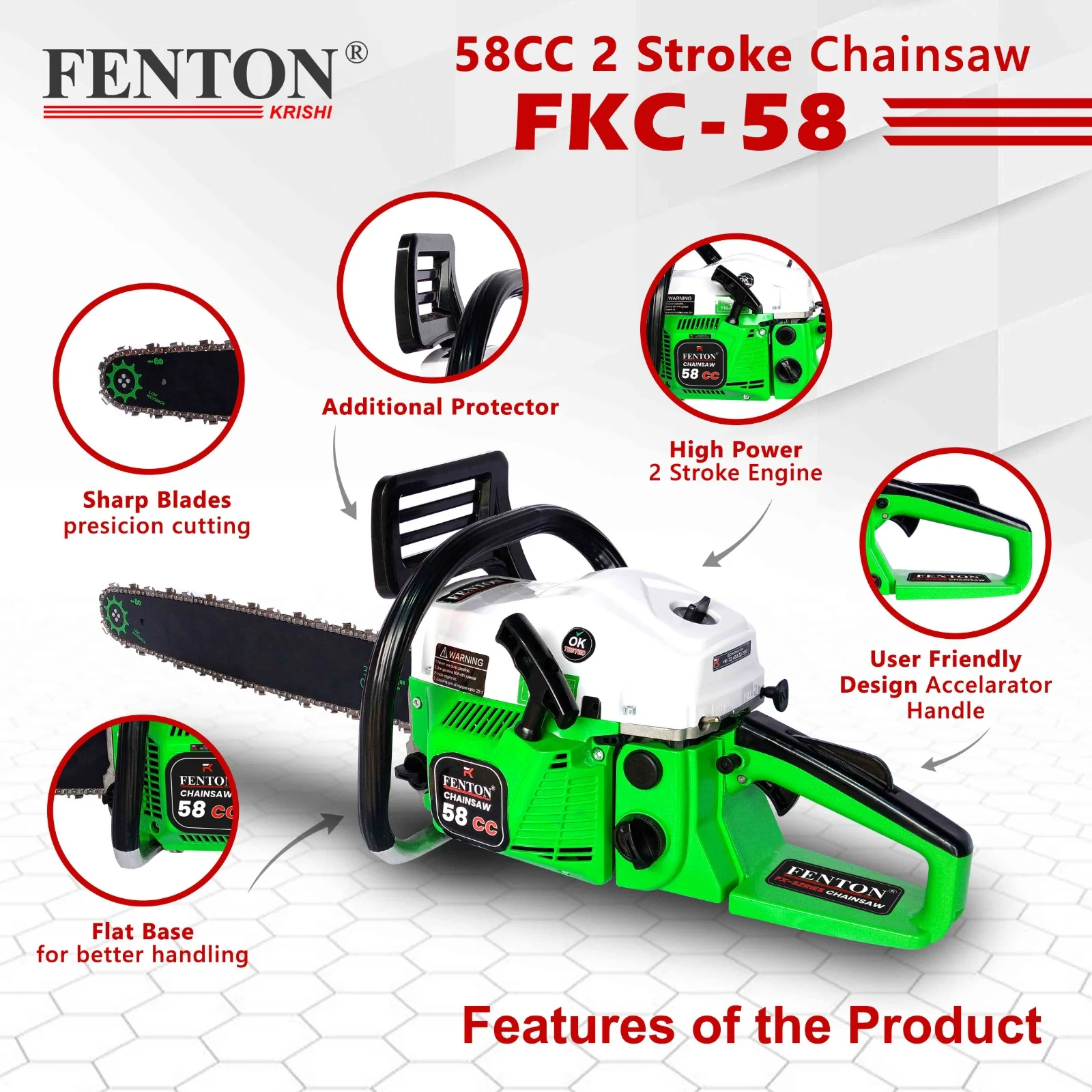 Fenton Krishi 58CC Heavy-Duty Chainsaw with 18" Guide Bar – thumb