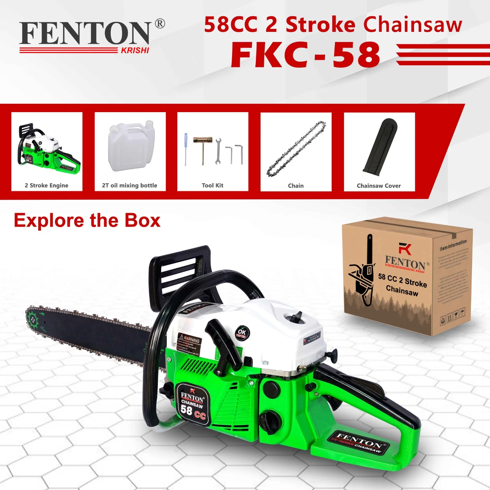 Fenton Krishi 58CC Heavy-Duty Chainsaw with 22" Guide Bar – thumb