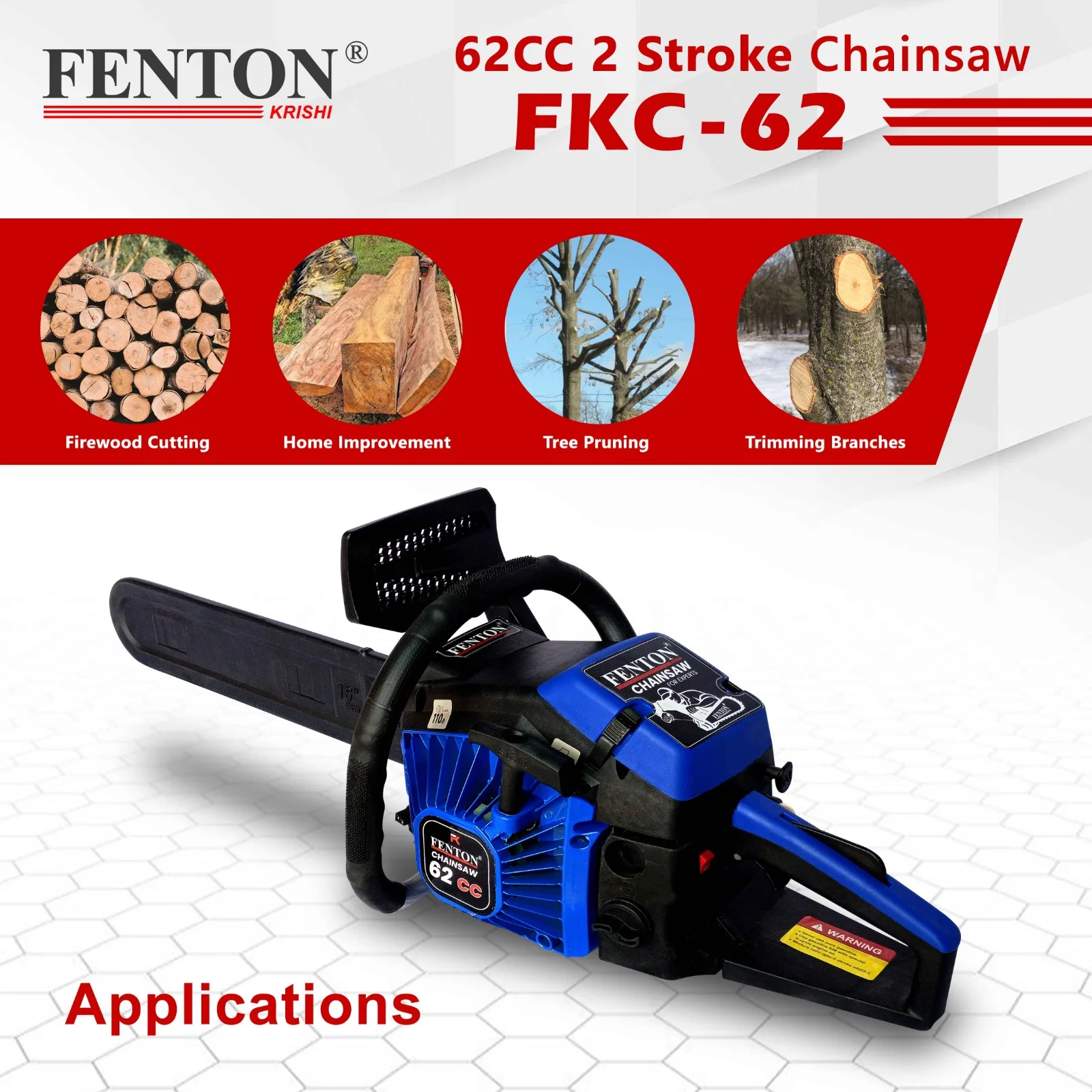 Fenton Krishi FX62CC Chain Saw – 62 cc Petrol Chainsaw with 18" Guide Bar – thumb