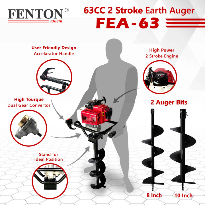 Fenton Krishi 2-Stroke 63CC Petrol Earth Auger with 4-Inch – thumb