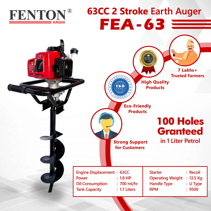 Fenton Krishi 2-Stroke 63CC Petrol Earth Auger with 4-Inch – thumb