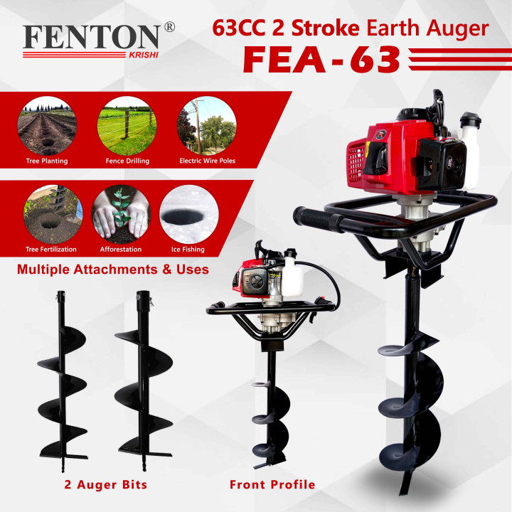 Fenton Krishi 2-Stroke 63CC Petrol Earth Auger with 4-Inch – thumb