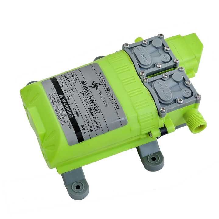 Swastik SW-9297 12V DC Double Motor Diaphragm Pump – 250 PSI, 10 LPM Auto-Cut – thumb