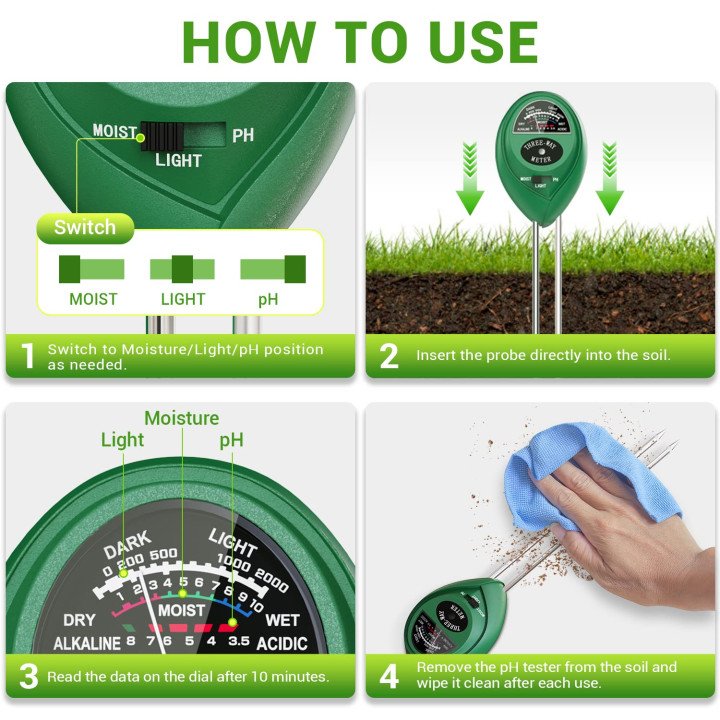Premium Quality 3 in 1 Soil Tester pH Meter with Moisture & Light Meter | LCD Display – thumb
