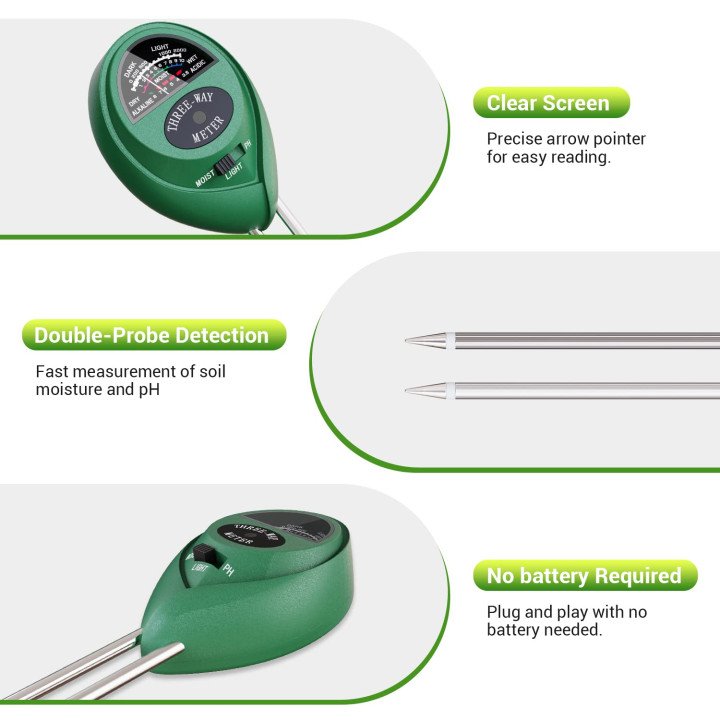 Premium Quality 3 in 1 Soil Tester pH Meter with Moisture & Light Meter | LCD Display – thumb