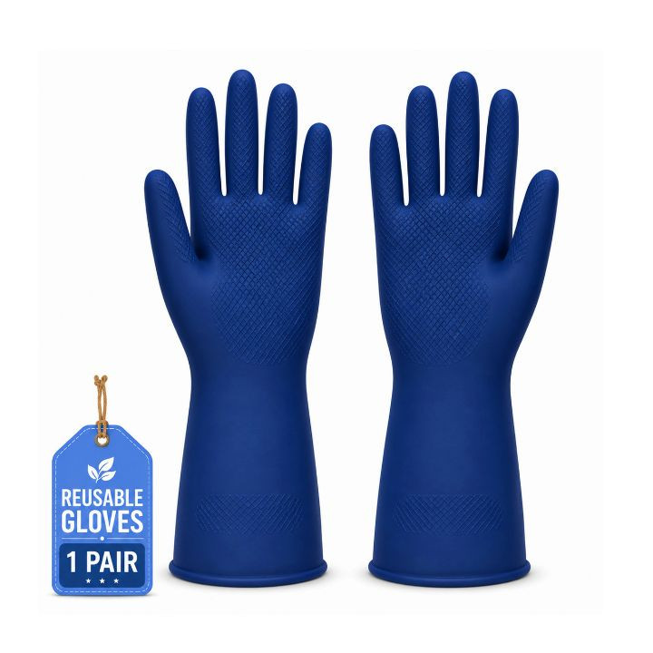Axisgrip Blue Rubber Safety Hand Gloves for Chemical, Electrical & Gardening Use (1 Pair)