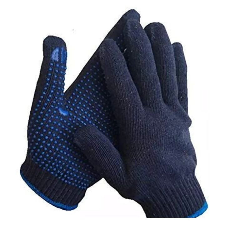 7SHIELD Non-Slip Blue Dotted Cotton Safety Gloves (1 Pair)