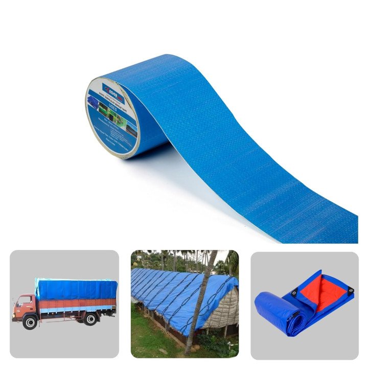HDPE Tarpaulin Repair Tape 3 Inch x 10 Meter Heavy Duty Self-Adhesive Blue Roll – thumb