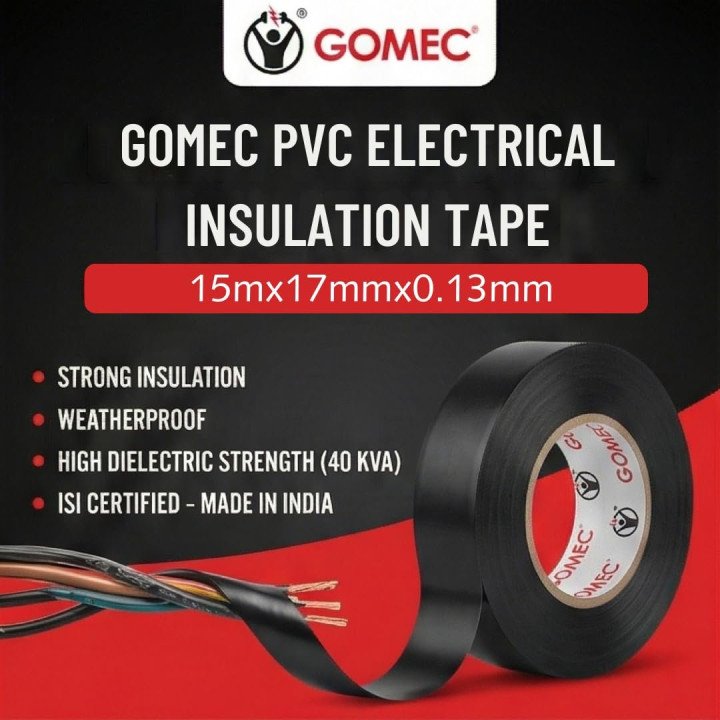 Gomec PVC Electrical Insulation Tape – Weatherproof 17mm x 15 Meter Black, Pack of 6 – thumb