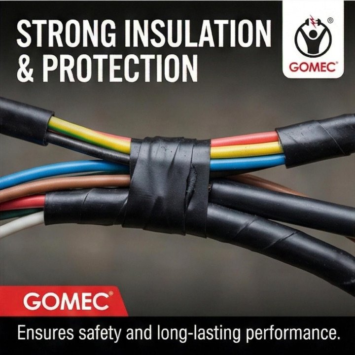 Gomec PVC Electrical Insulation Tape – Weatherproof 17mm x 15 Meter Black, Pack of 6
