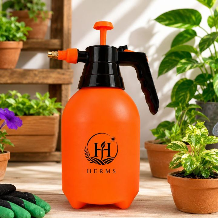 Herms Premium 2L Hand Pressure Garden Orange Spray Pump with 3 Spray Modes