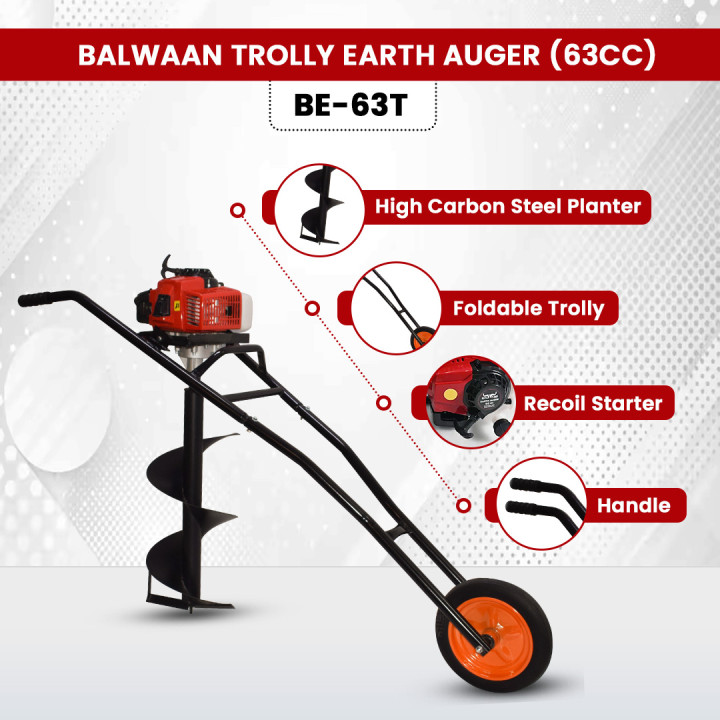 Balwaan Trolly Earth Auger 63Cc Double Gear box With 8' and 12' Planter – thumb