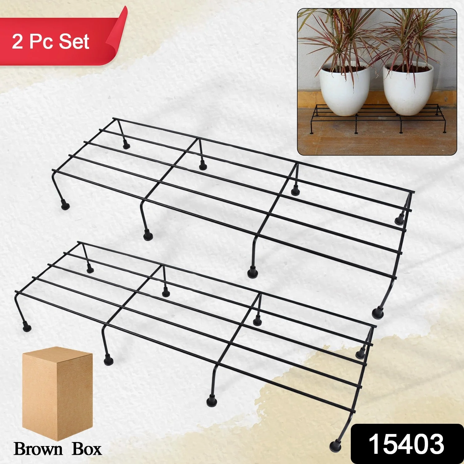 Metal Rectangle Flower plant stand for balcony (60×20 Cm / 2 Pc Set) – thumb