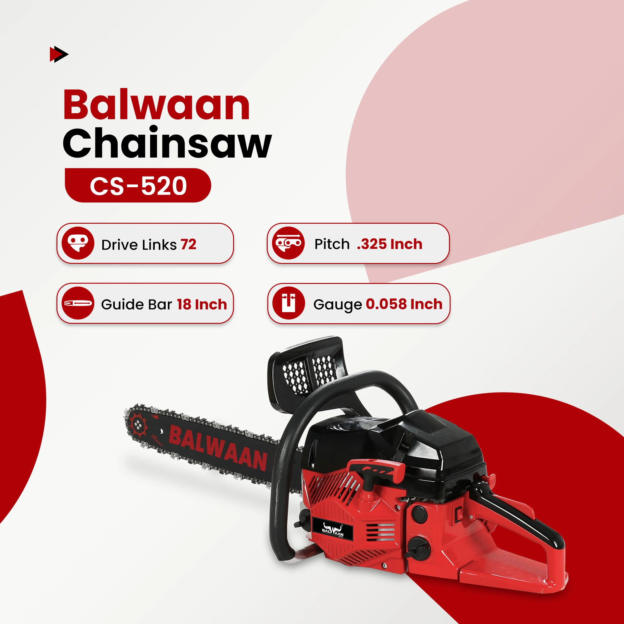 Balwaan CS-520 52cc Petrol Chainsaw 18 Inch – thumb