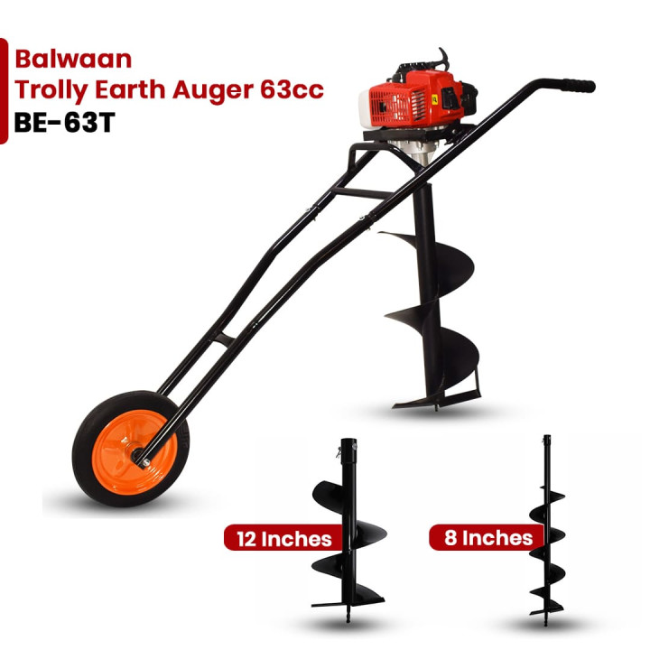 Balwaan Trolly Earth Auger 63Cc Double Gear box With 8' and 12' Planter – thumb