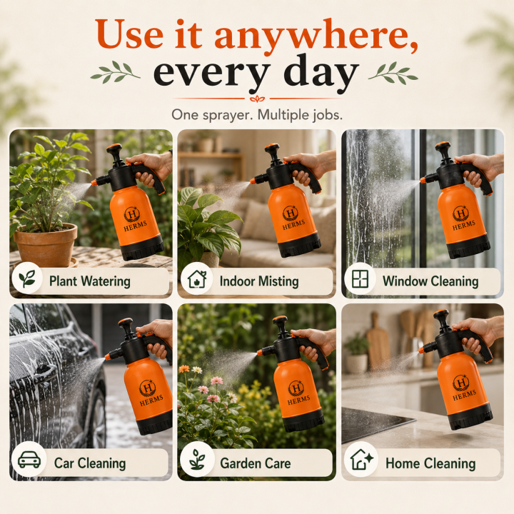 Herms Premium 2L Hand Pressure Garden Orange Spray Pump with 3 Spray Modes – thumb