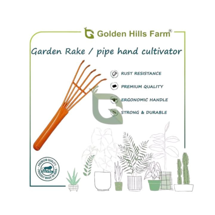 Golden Hills Farm 5-Prong Garden Hand Rake Pipe Handle Tool