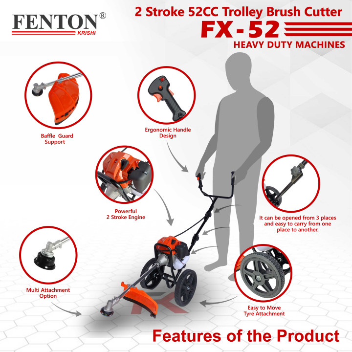 Fenton Krishi 52cc Petrol Brush Cutter Hand Push 1.47HP – thumb