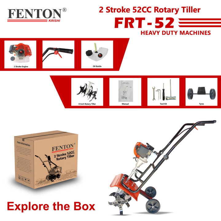 Fenton Krishi 52cc Petrol Rotary Tiller Brush Cutter 1.47HP