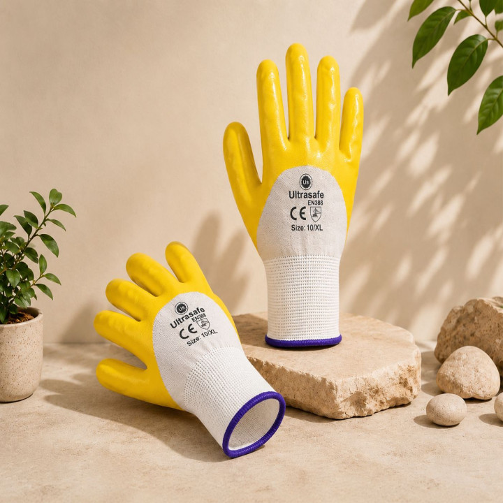 Ultrasafe Yellow Latex Coated Safety Gloves (Yellow)