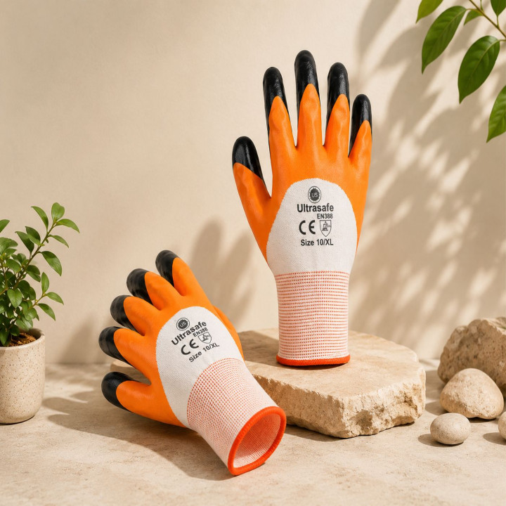 Ultrasafe Yellow Latex Coated Safety Gloves (Orange)