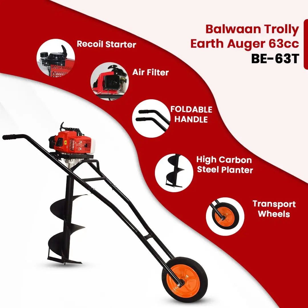 Balwaan Trolly Earth Auger 63Cc Double Gear box With 8' and 12' Planter – main view