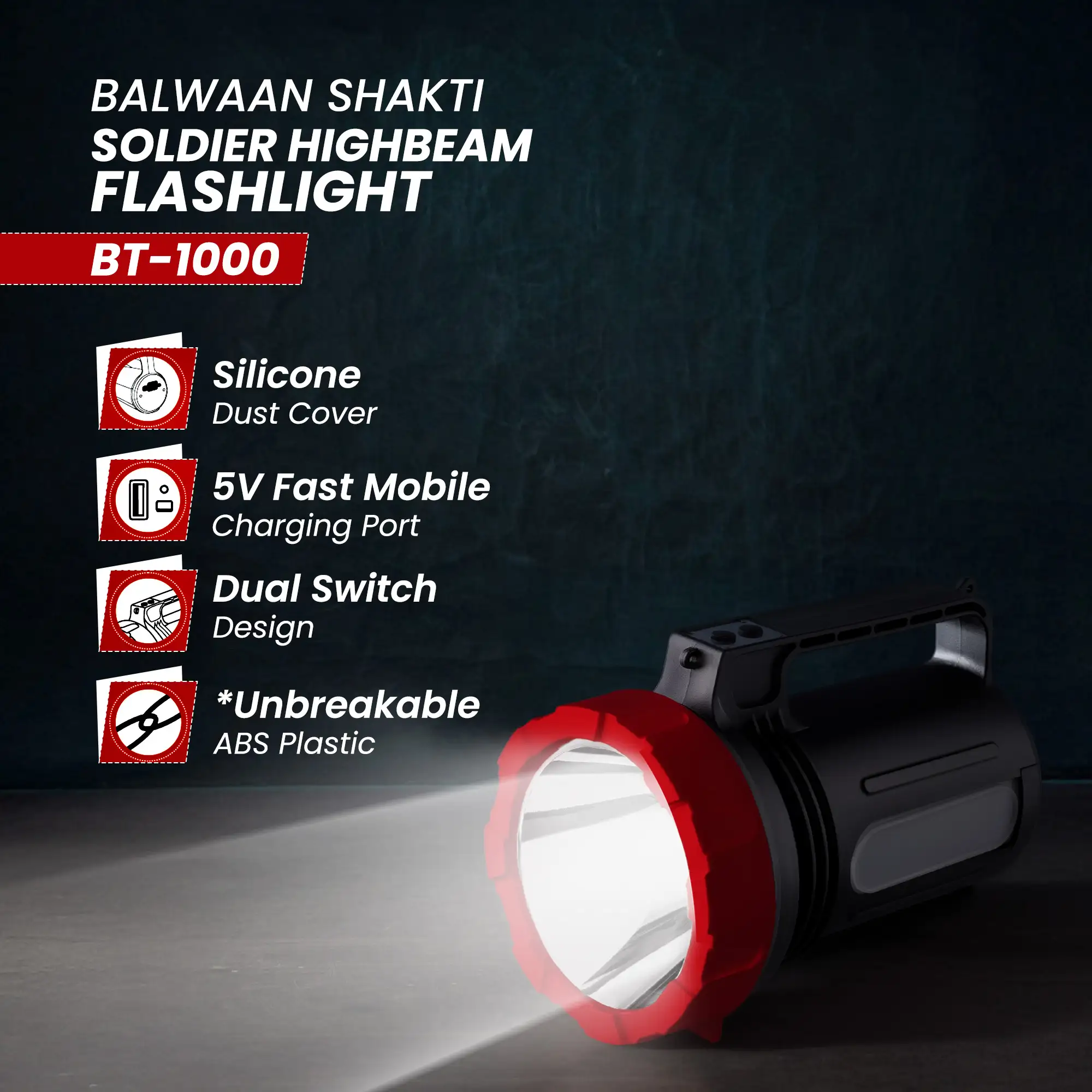 Balwaan Shakti Soldier High Beam Flashlight BT-1000 – thumb