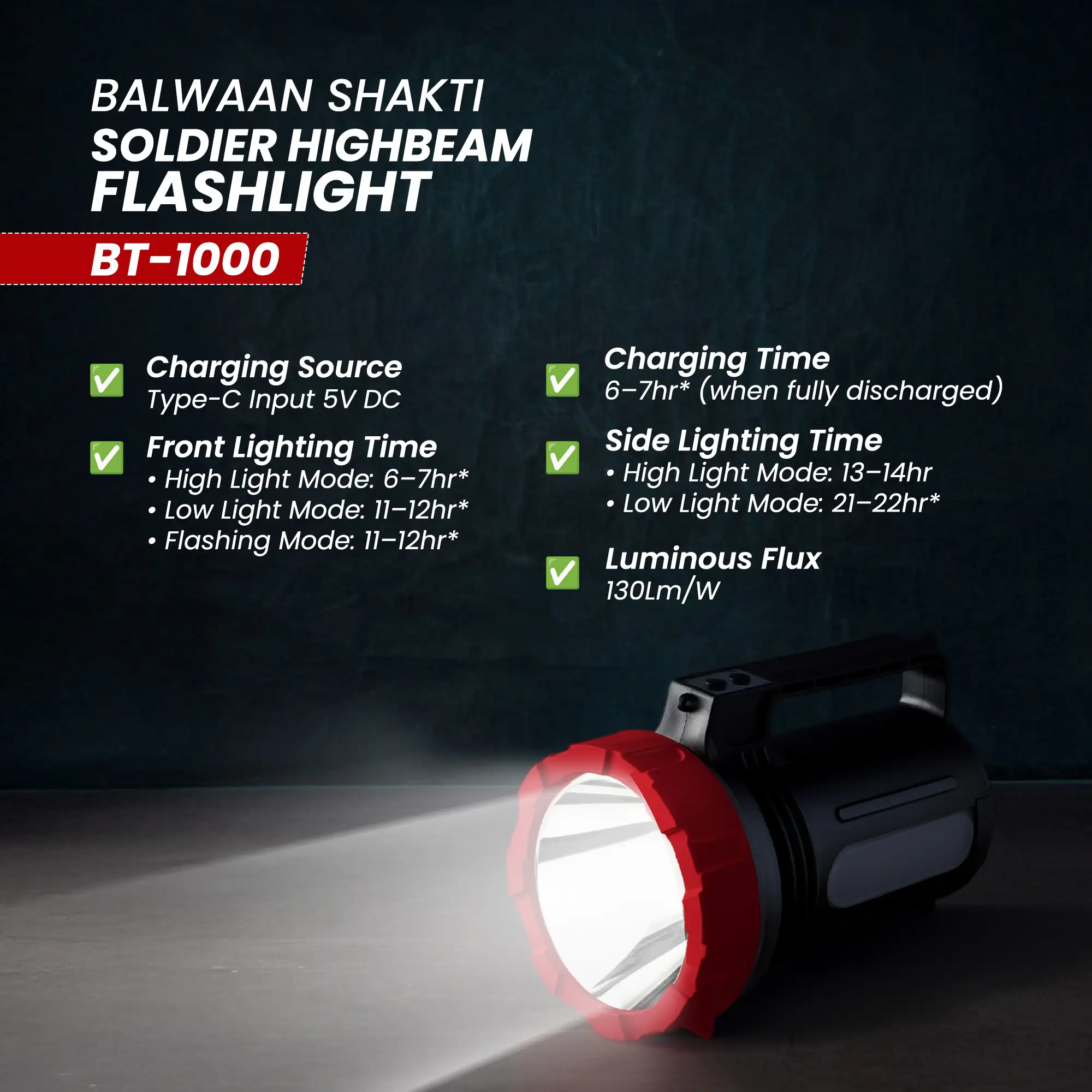 Balwaan Shakti Soldier High Beam Flashlight BT-1000 – thumb