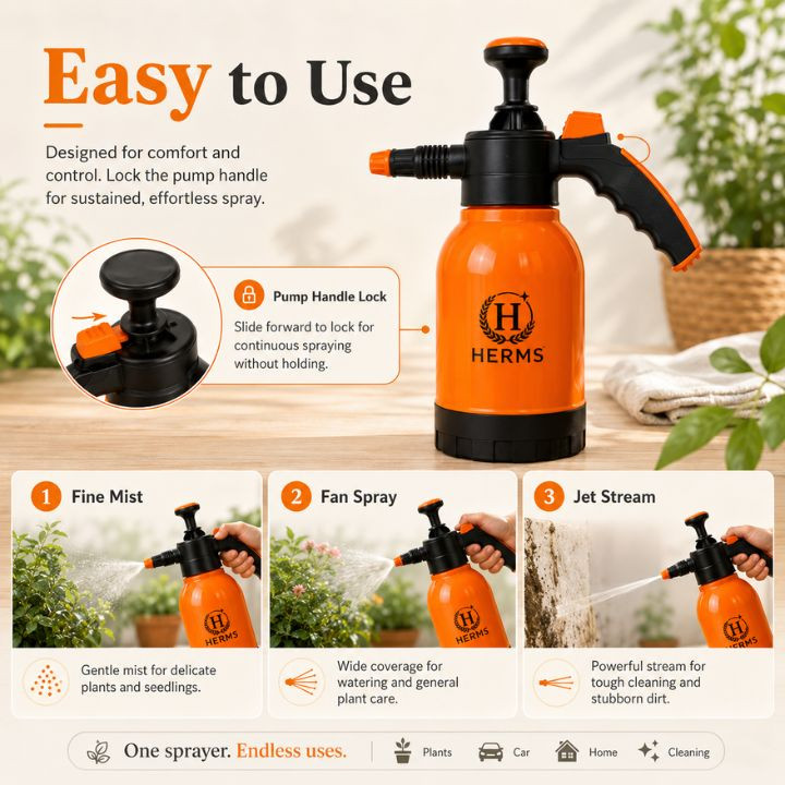 Herms Premium 2L Hand Pressure Garden Orange Spray Pump with 3 Spray Modes – thumb
