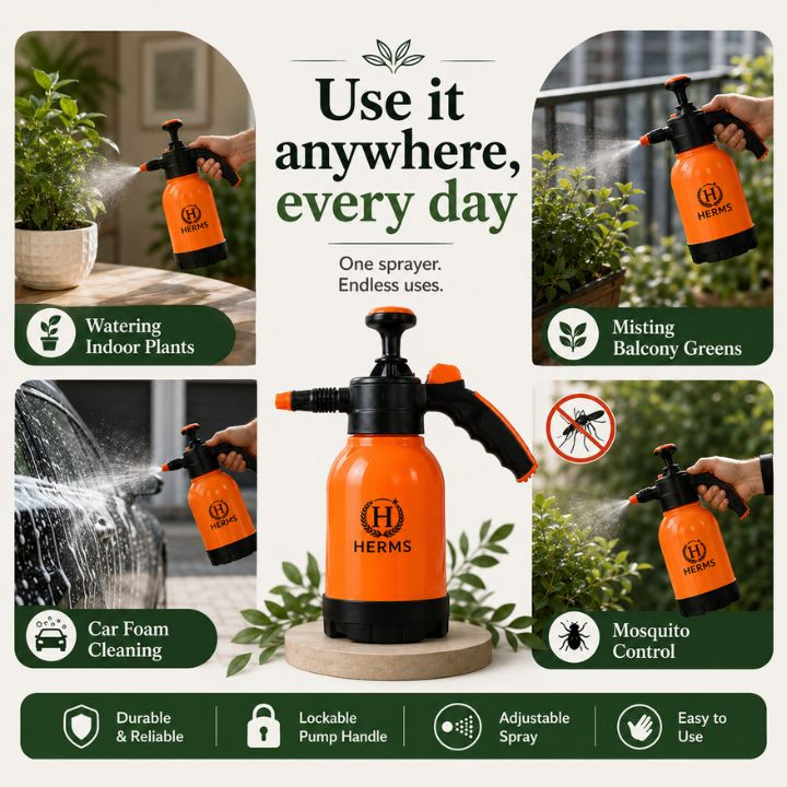 Herms Premium 2L Hand Pressure Garden Orange Spray Pump with 3 Spray Modes – thumb