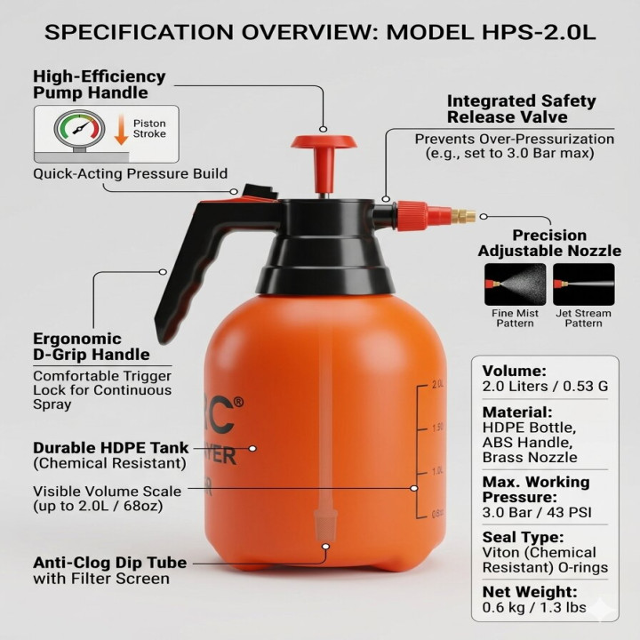 FARMIC Hand Compression Sprayer 2L Manual Pressure Sprayer