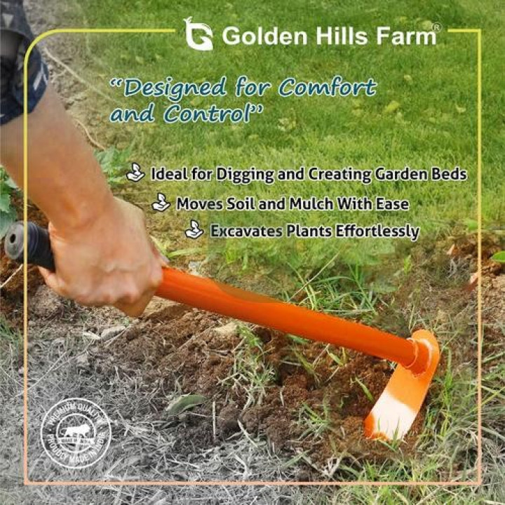 Golden Hills Farm Orange Garden Hoe - 16-Inch Handle, Heavy Duty Shovel (Fawda)