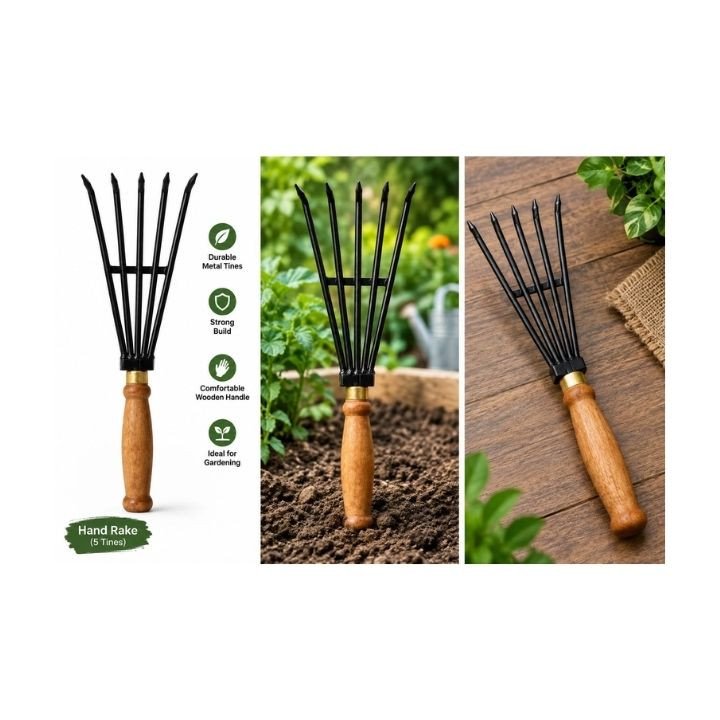 Nasiri Garden Tools Rake With Handle Wood (5 Tin) – thumb