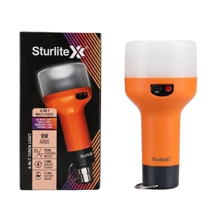 9W Portable Emergency Torch Light | LED Bulb, B22 Base | Up to 6 Hours Backup, Type-C & AC Charging, Lithium-Ion Battery, Includes Hanging Hook (Grey) | Cool Day Light, 41 year gerentty